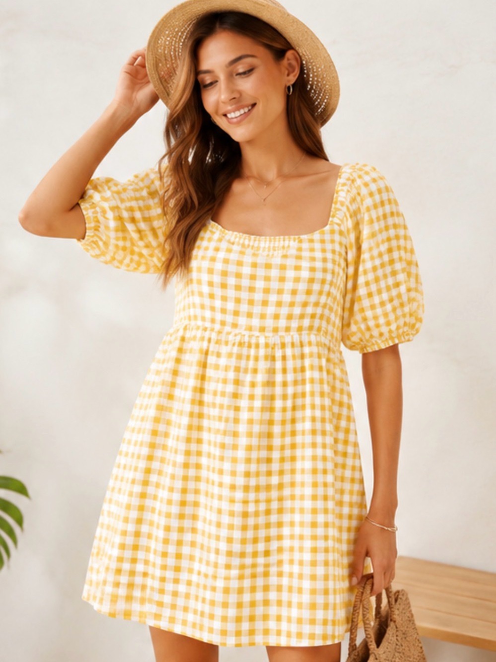 Old Navy Yellow and White Gingham Mini Dress